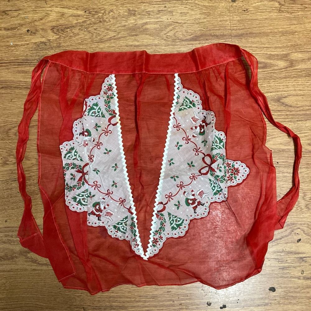 Vintage Red Organza Christmas half Hostess Apron